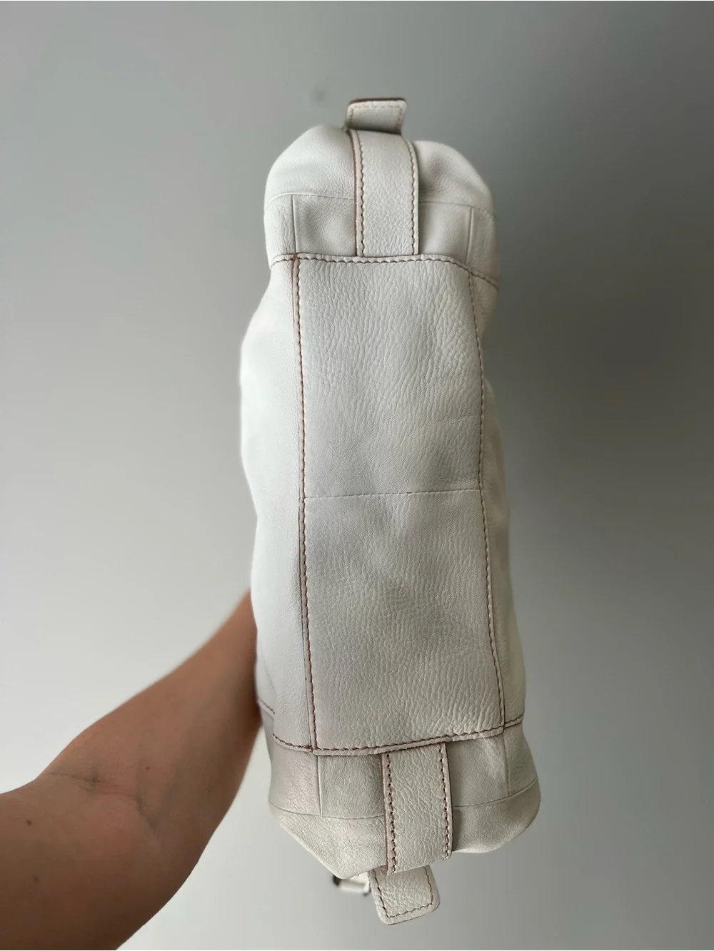 Fossil Cream Leather Cinch Hobo Bag